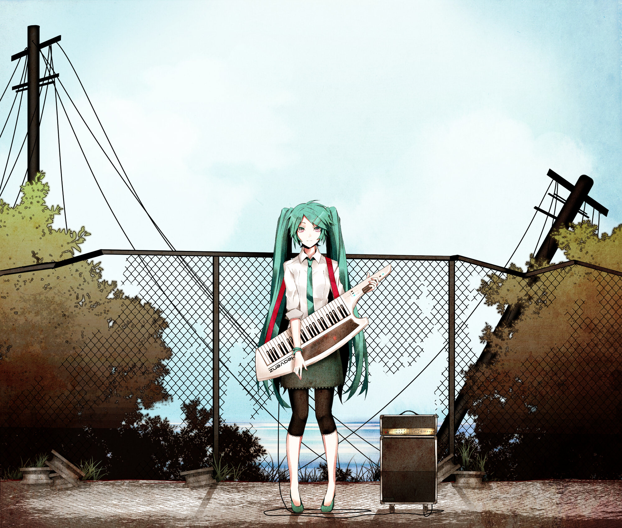 arisaka_ako, hatsune_miku, jpeg_artifacts, tie, twintails, vocaloid