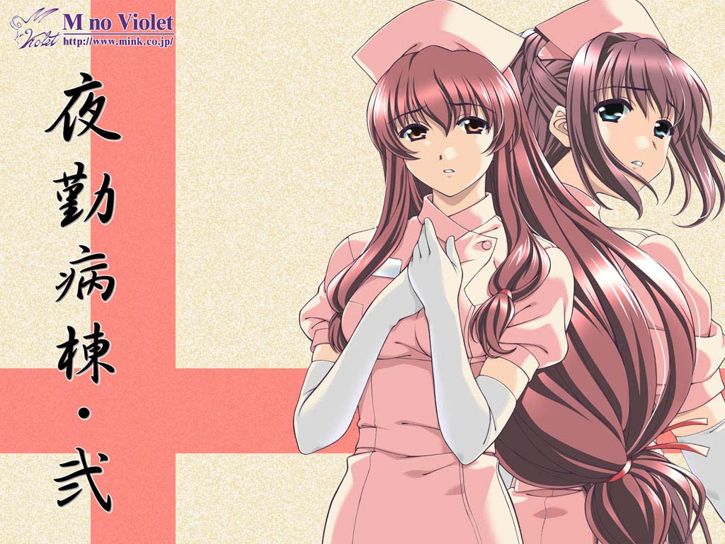 brown_eyes, brown_hair, kazama_mana, long_hair, nanase_ren, nurse, oota_kazunori, yakin_byoutou