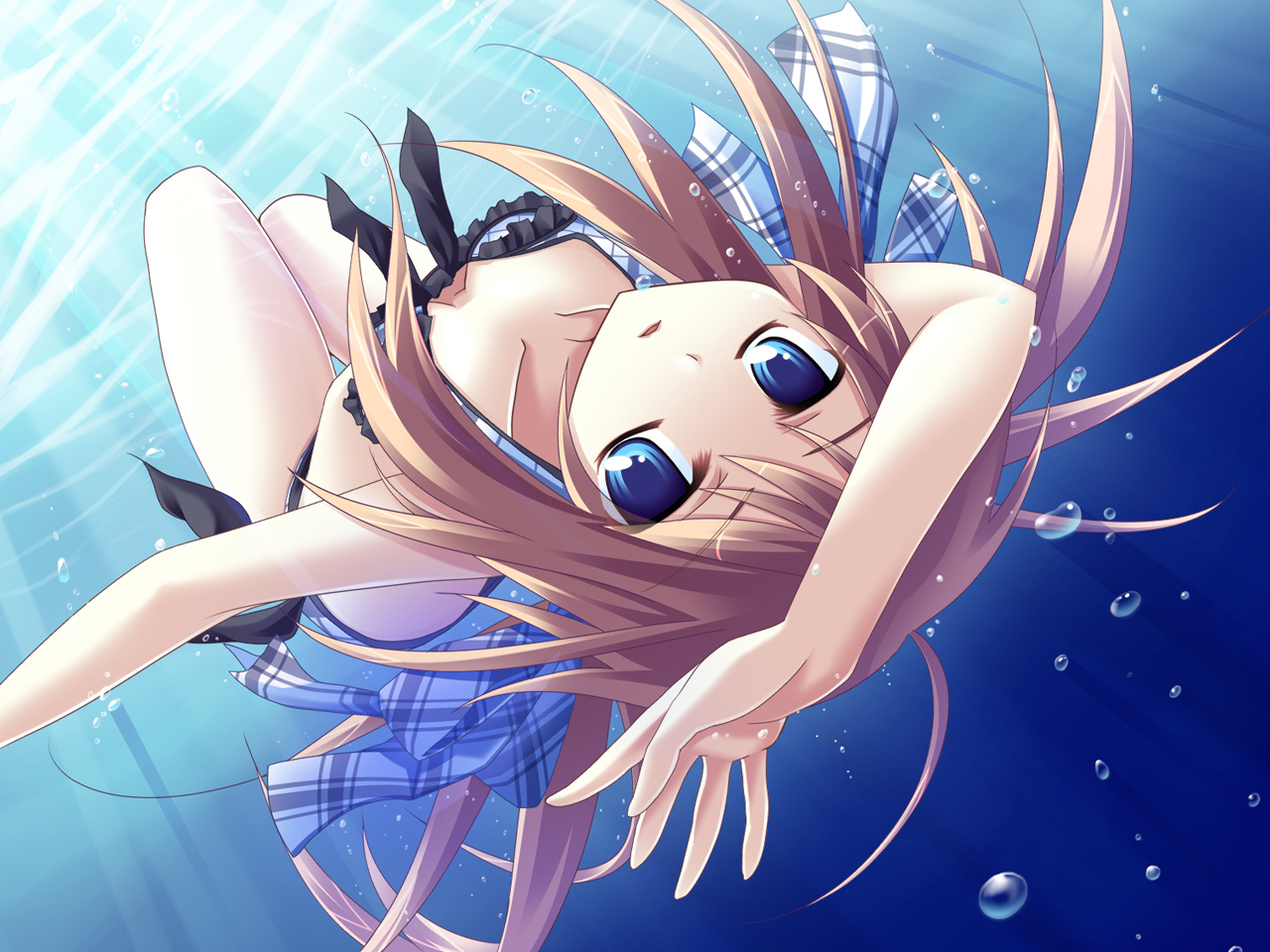 bikini, blue, blue_eyes, ina, swimsuit, underwater, water
