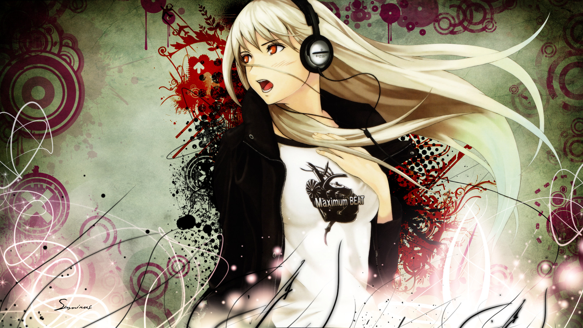 blonde_hair, blush, eureka, headphones, long_hair, red_eyes, tagme, tenka_sanbun, third-party_edit