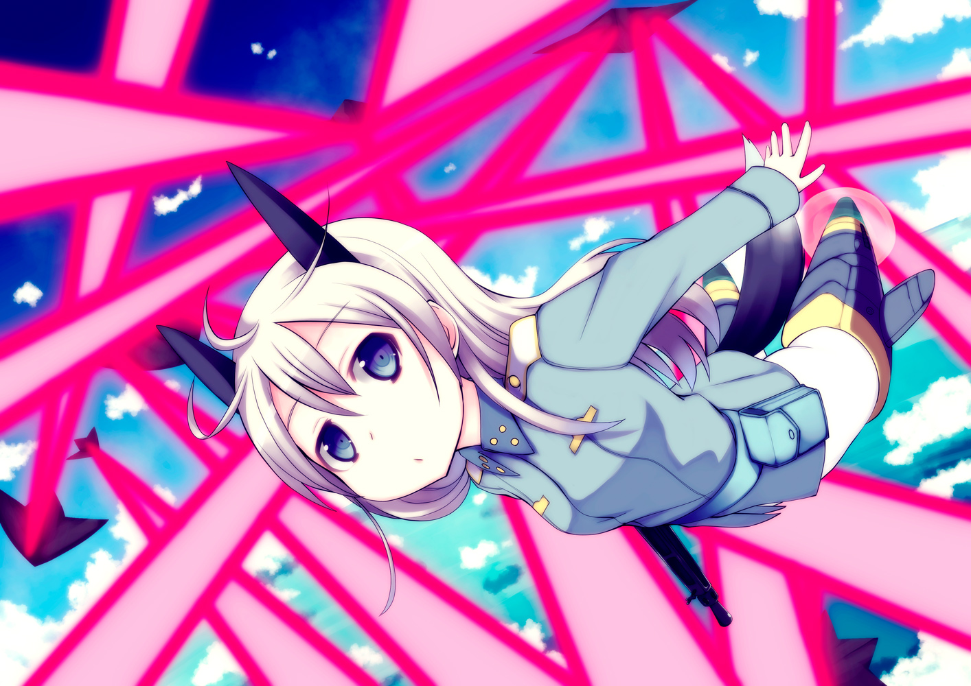 akino_sora, animal_ears, clouds, eila_ilmatar_juutilainen, sky, strike_witches, uniform