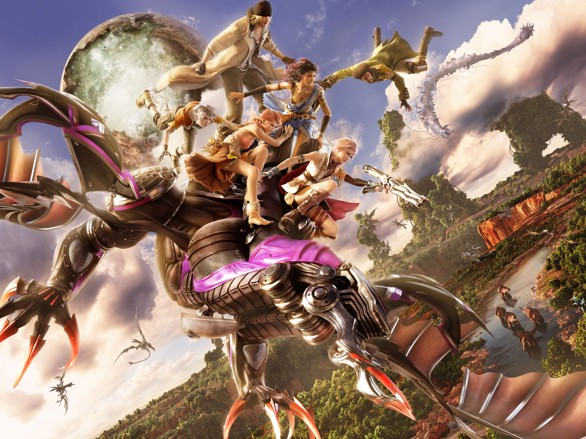 final_fantasy, final_fantasy_xiii, hope_estheim, lightning_farron, oerba_dia_vanille, oerba_yun_fang, sazh_katzroy, scenic, sky, snow_villiers