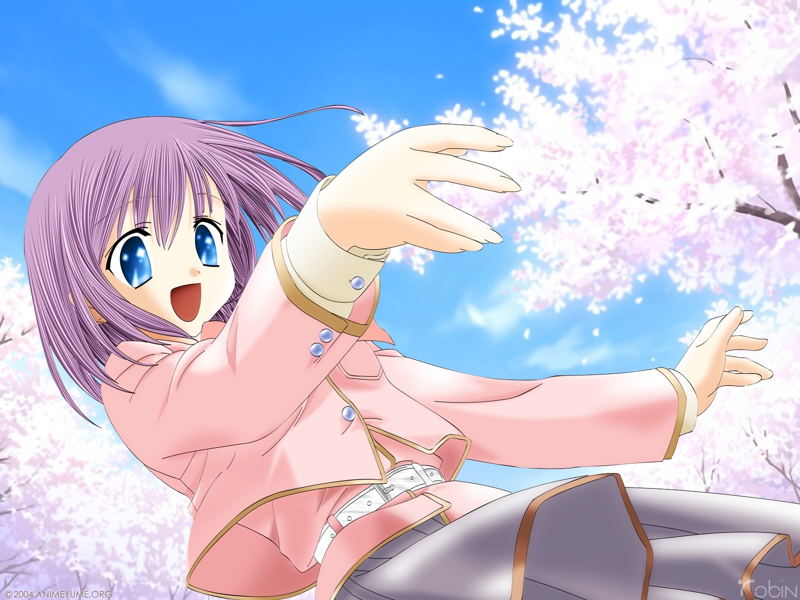 blue_eyes, canvas, cherry_blossoms, flowers, purple_hair, tachibana_amane