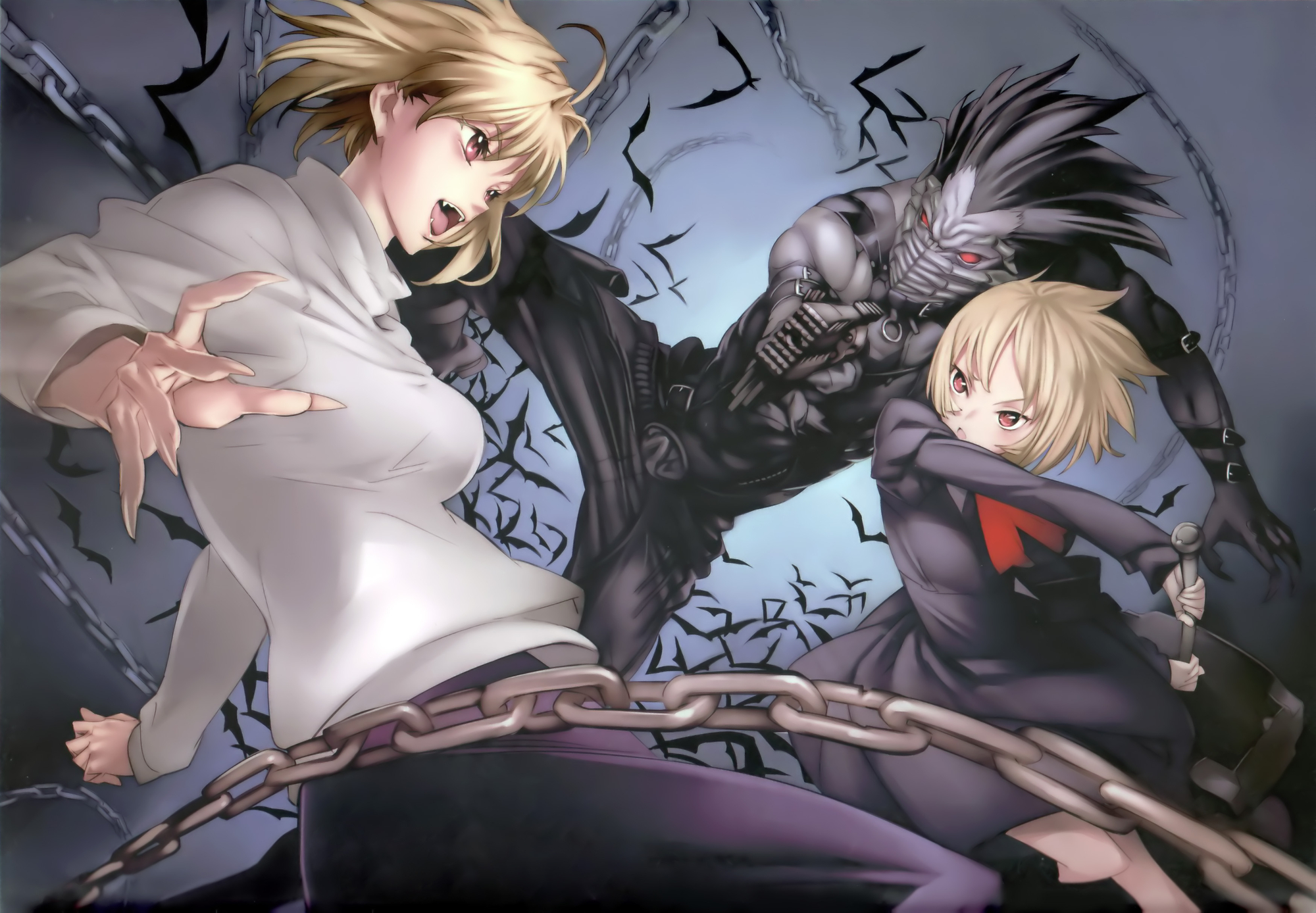 arcueid_brunestud, blonde_hair, crossover, fang, gun, nishieda, red_eyes, shingetsutan_tsukihime, short_hair, vampirdzhija_vjedogonia, vampire, weapon