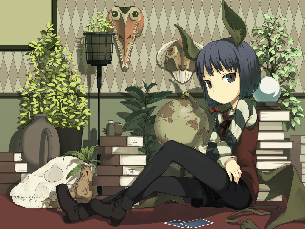 animal_ears, black_eyes, black_hair, bow, ikura_hato, short_hair, tagme, tail, wings