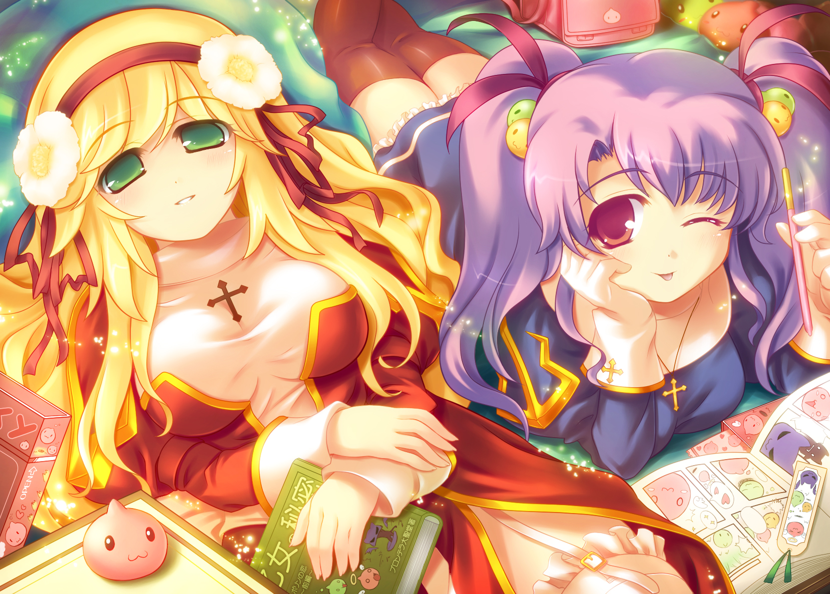 blonde_hair, book, green_eyes, high_priest_(ragnarok_online), mini_koala, necklace, priest_(ragnarok_online), ragnarok_online