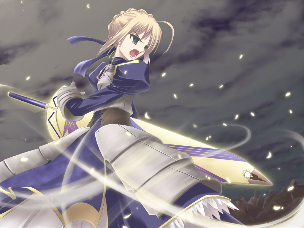 armor, artoria_pendragon_(all), blonde_hair, fate_(series), fate/stay_night, green_eyes, petals, saber