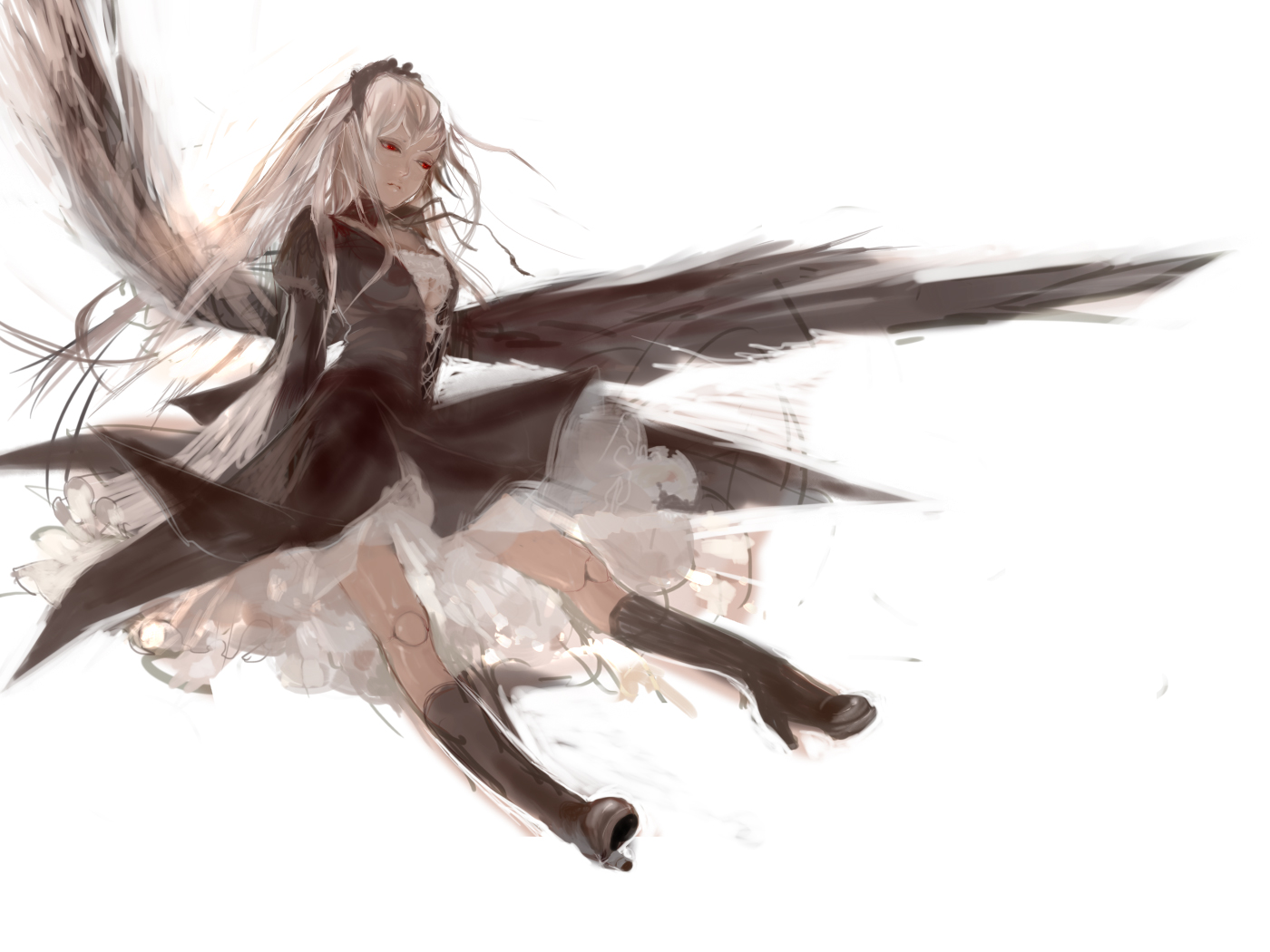 8981, doll, no_bra, red_eyes, rozen_maiden, suigintou, white, wings