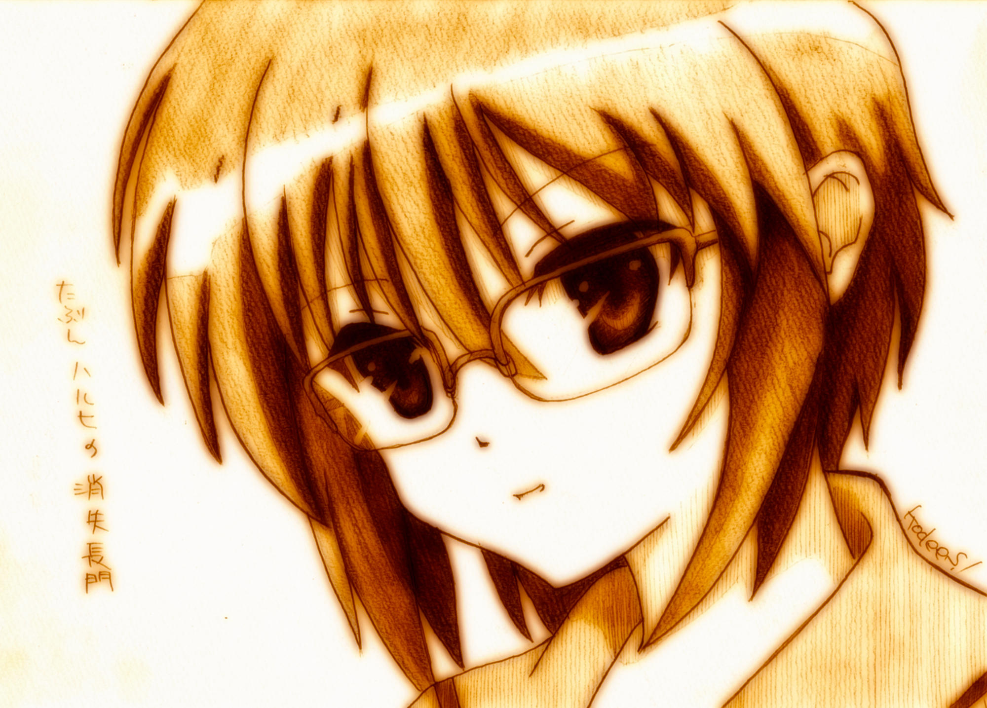 glasses, godees, monochrome, nagato_yuki, suzumiya_haruhi_no_yuutsu