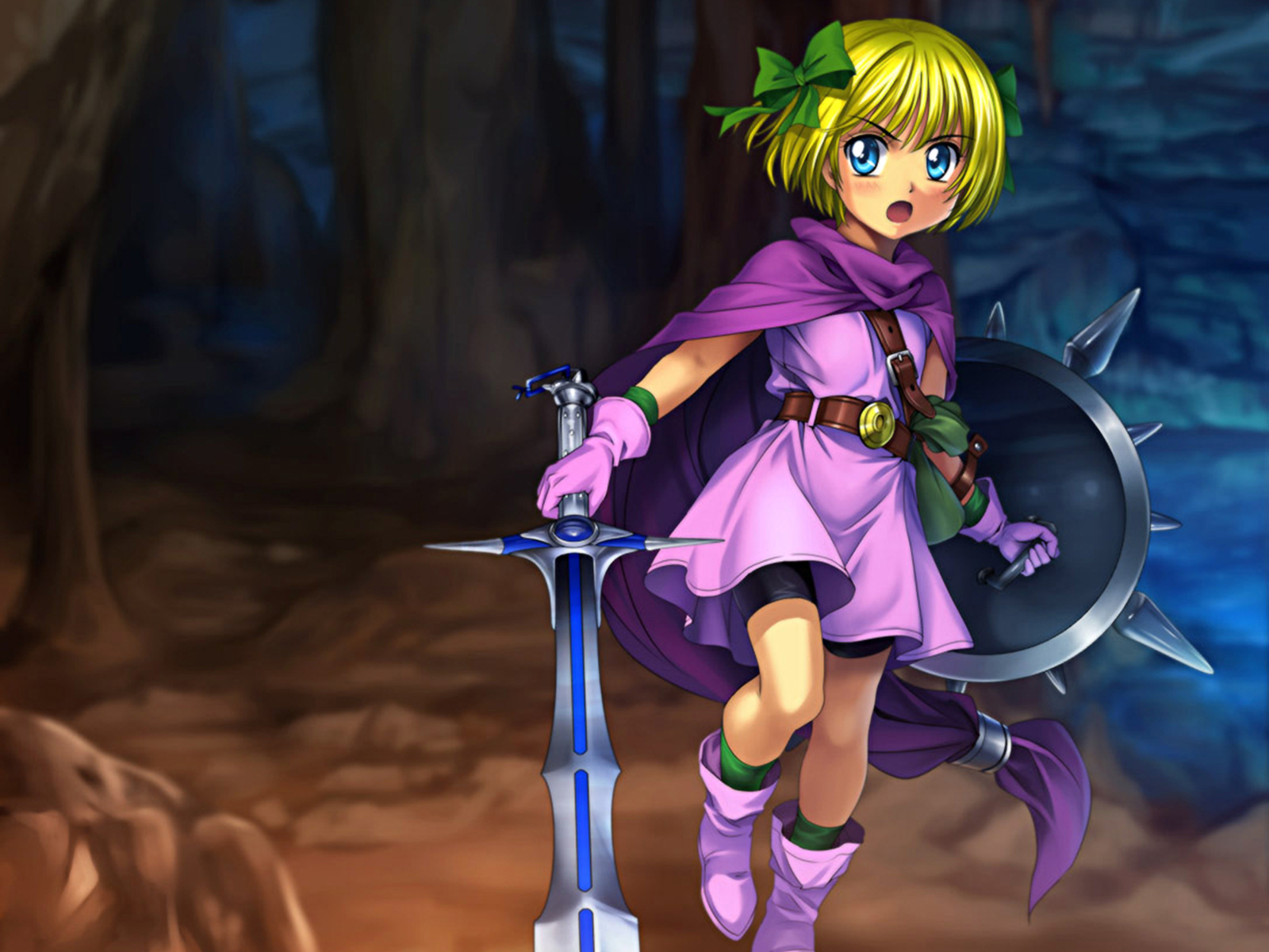 bianca's_daughter, bike_shorts, blonde_hair, dragon_quest, loli, moonknives, shorts, weapon