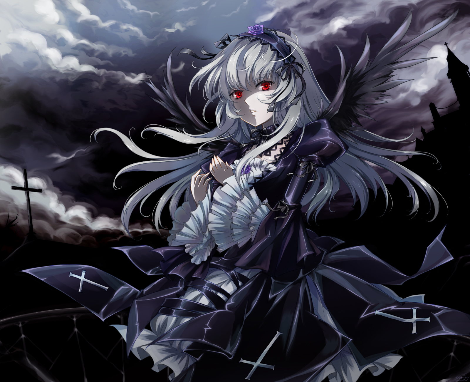 gothic, goth-loli, lolita_fashion, mtyy, red_eyes, rozen_maiden, suigintou, wings