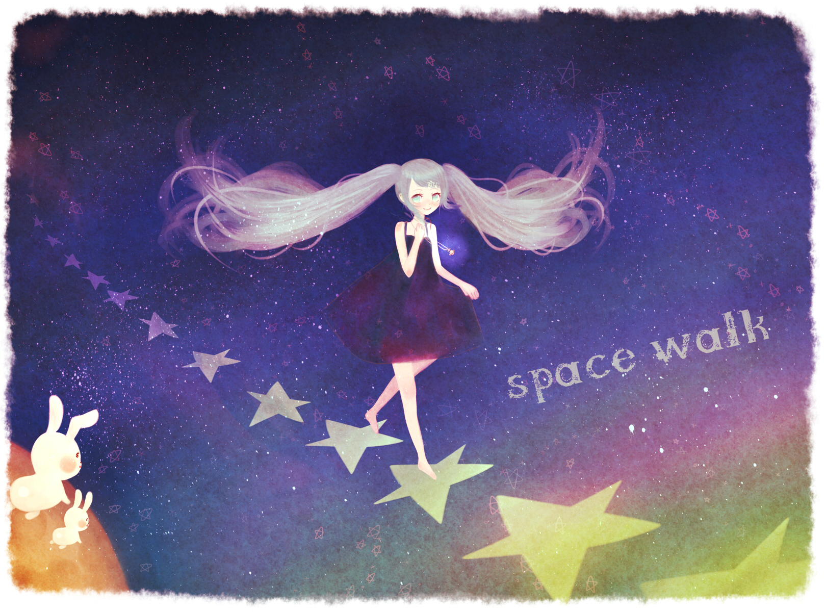 animal, haco, hatsune_miku, rabbit, space, twintails, vocaloid