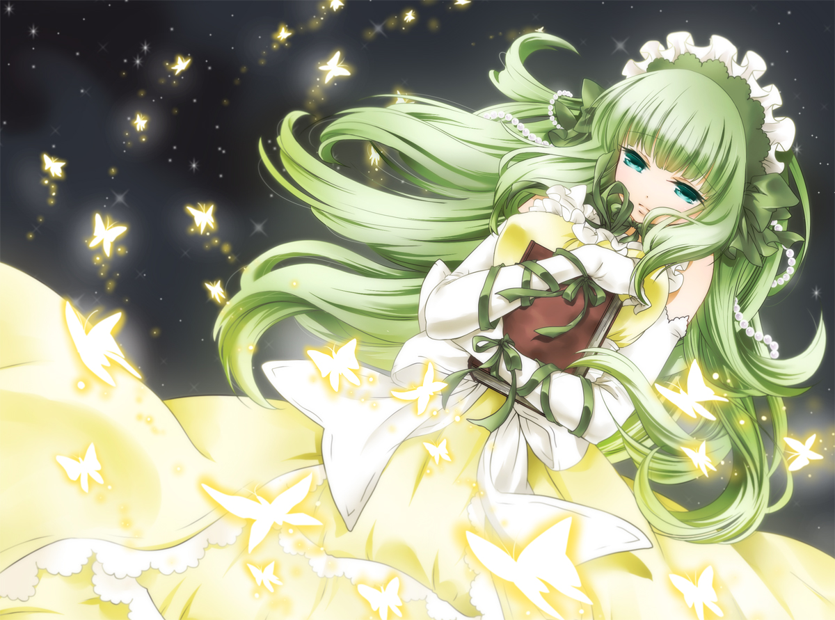 book, butterfly, claire_bernardus, green_hair, umineko_no_naku_koro_ni