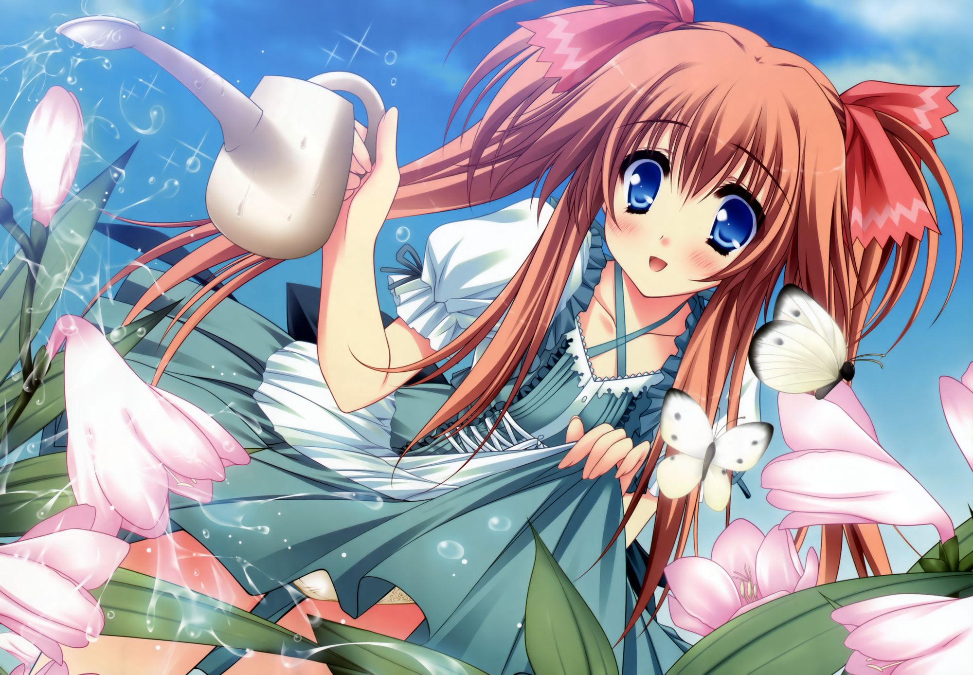 animal, blonde_hair, blue_eyes, flowers, hello_good-bye, moekibara_fumitake, panties, scan