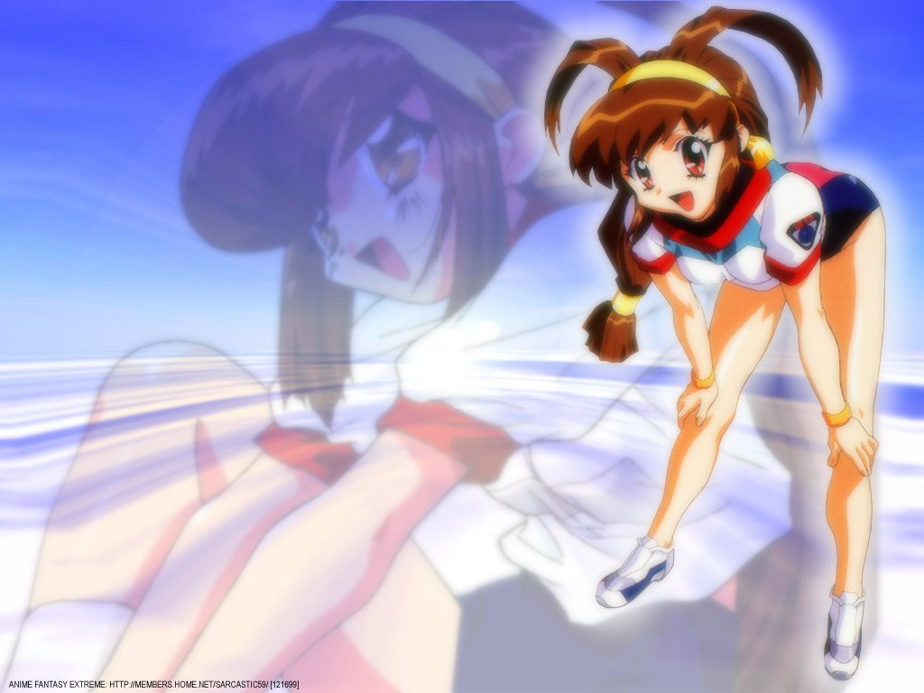 battle_athletes, brown_eyes, brown_hair, gym_uniform, kanzaki_akari, long_hair, zoom_layer