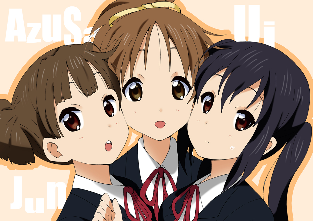 hirasawa_ui, k-on!, nakano_azusa, school_uniform, suzuki_jun, yamasaki_wataru