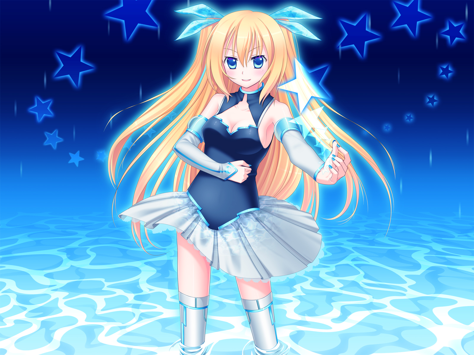 33paradox, aizawa_hikaru, blonde_hair, blue, blue_eyes, breasts, cleavage, gloves