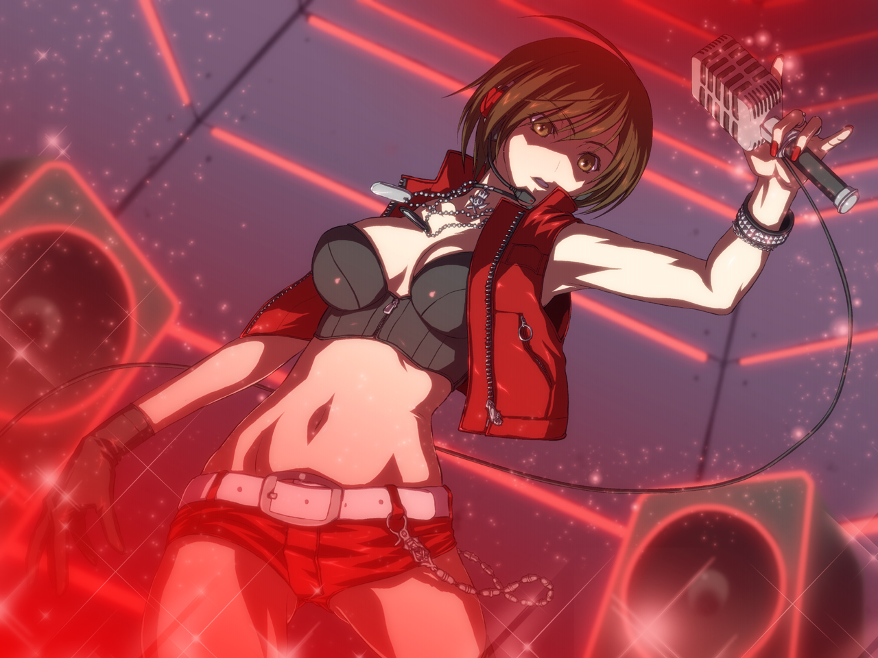 breasts, cleavage, iga_tomoteru, meiko, microphone, necklace, vocaloid