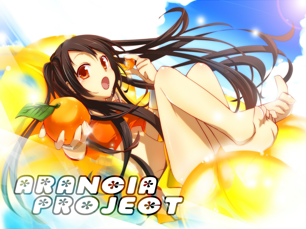 arancia, barefoot, brown_hair, haru_aki, original, twintails