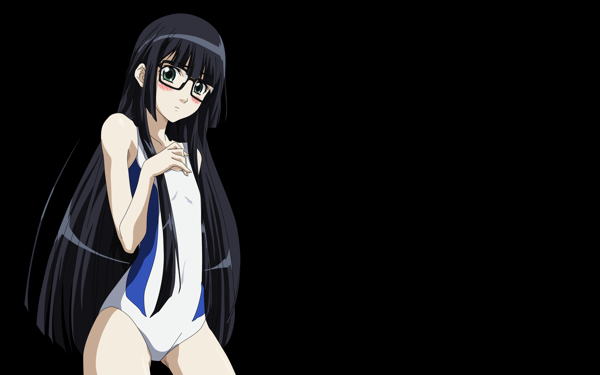 asobi_ni_iku_yo!, black_hair, flat_chest, futaba_aoi, glasses, long_hair, swimsuit, transparent