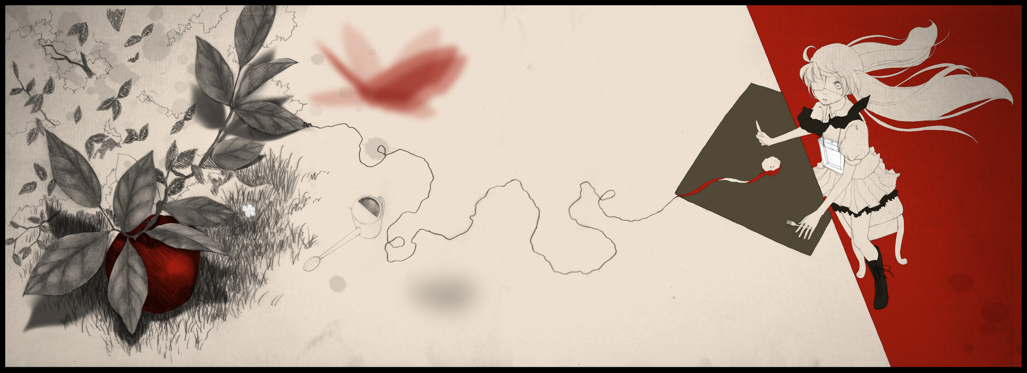 apple, eyepatch, food, fruit, hatsune_miku, onohana, vocaloid