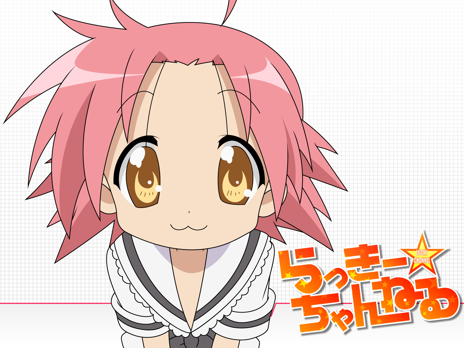 cat_smile, close, kogami_akira, lucky_channel, lucky_star, pink_hair, white, yellow_eyes