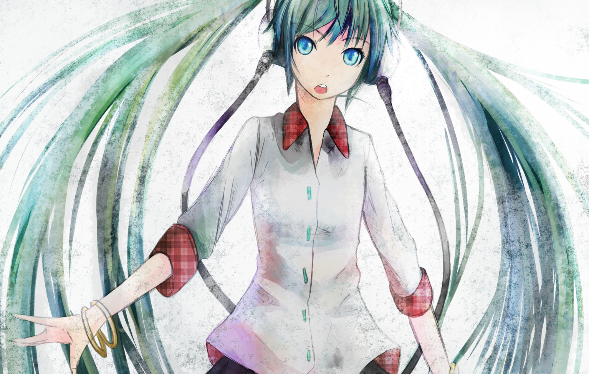 hatsune_miku, headphones, long_hair, nekonaka, twintails, vocaloid, white