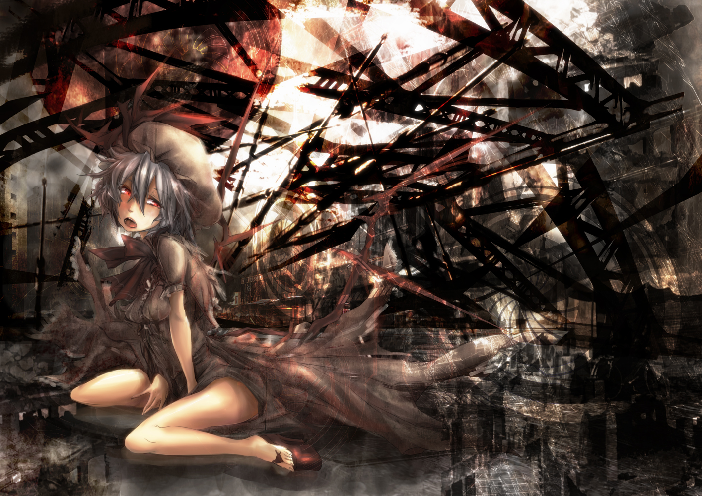 dress, hat, red_eyes, remilia_scarlet, rib:y(uhki), touhou, vampire