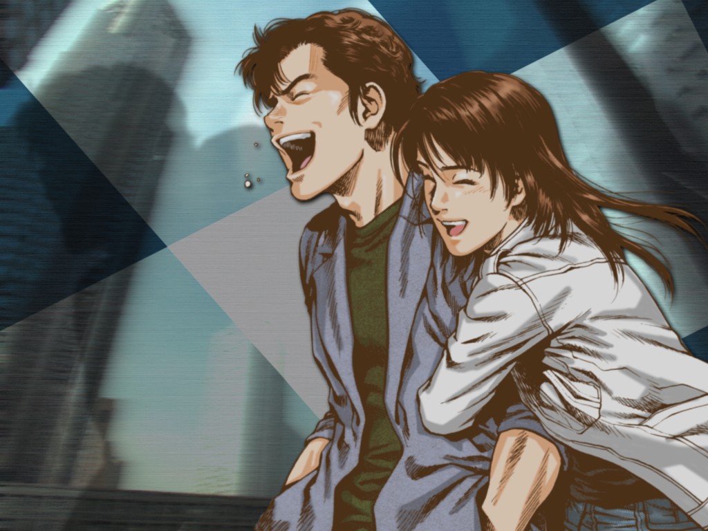 angel_heart, brown_hair, hug, long_hair, saeba_ryo, short_hair, xiang_ying