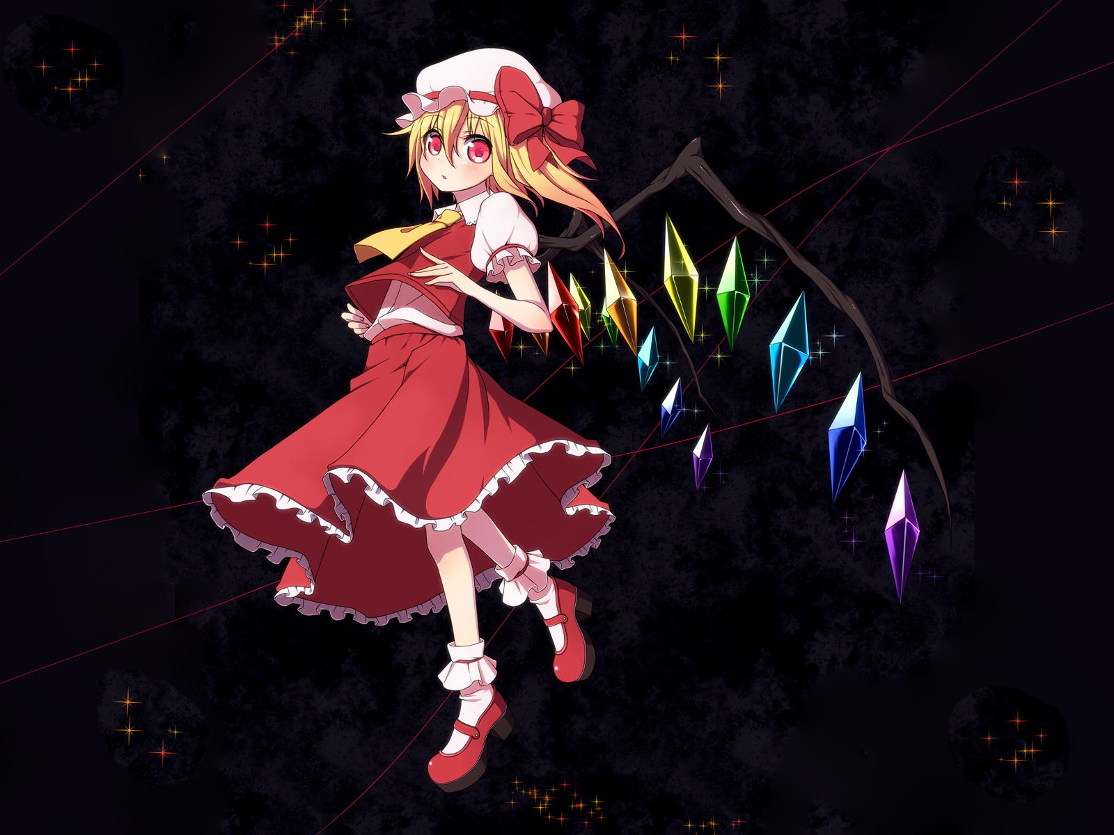 blonde_hair, chika, flandre_scarlet, hat, ponytail, red_eyes, short_hair, touhou, vampire, wings
