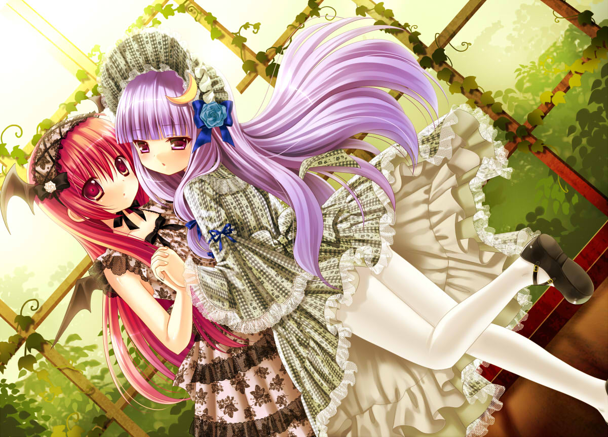 2girls, demon, dress, headdress, jpeg_artifacts, kino_(kino_konomi), koakuma, lolita_fashion