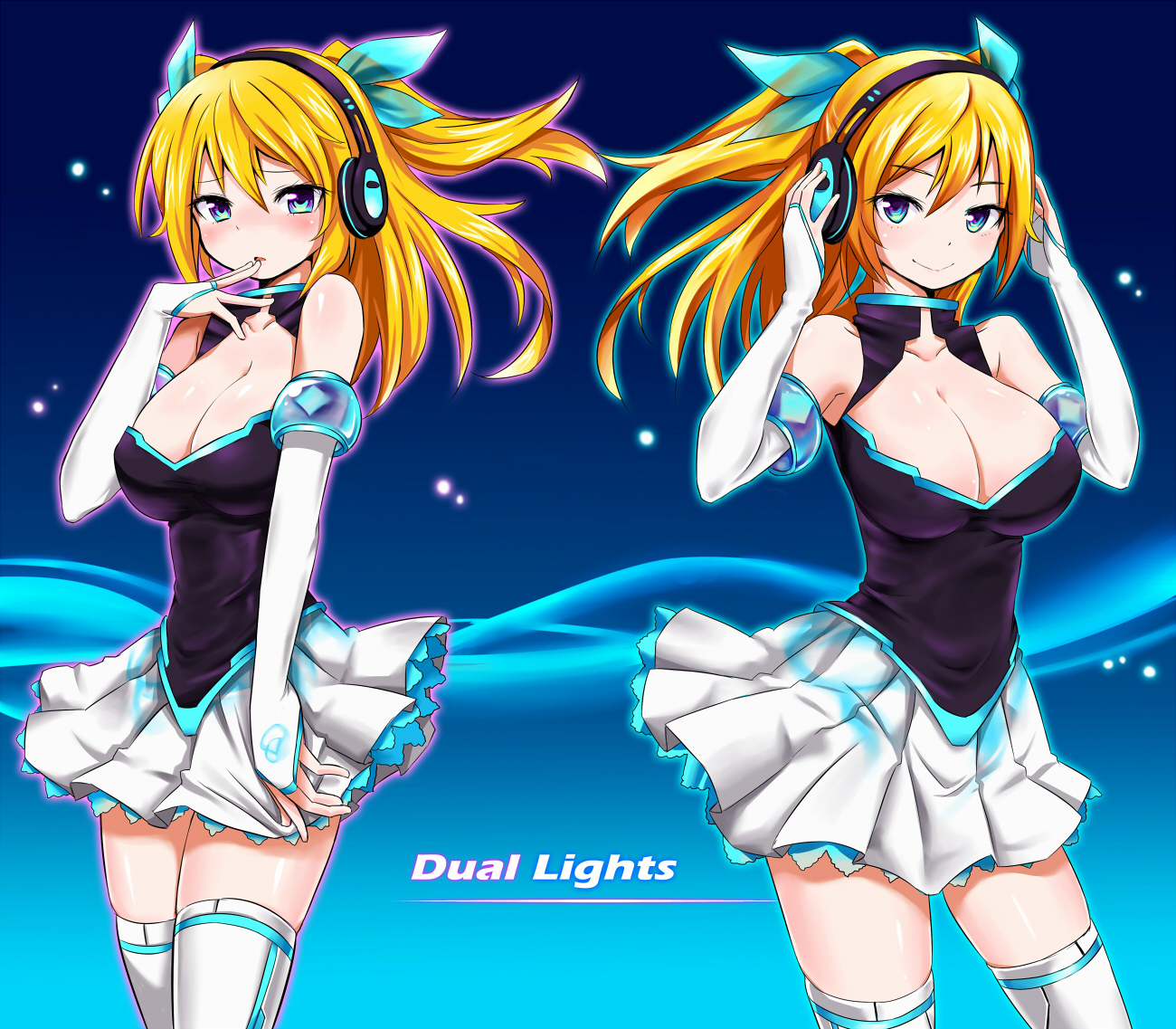 aizawa_hikaru, aqua_eyes, blonde_hair, blue, breasts, cleavage, headphones, microsoft, os-tan, thighhighs, zaxwu