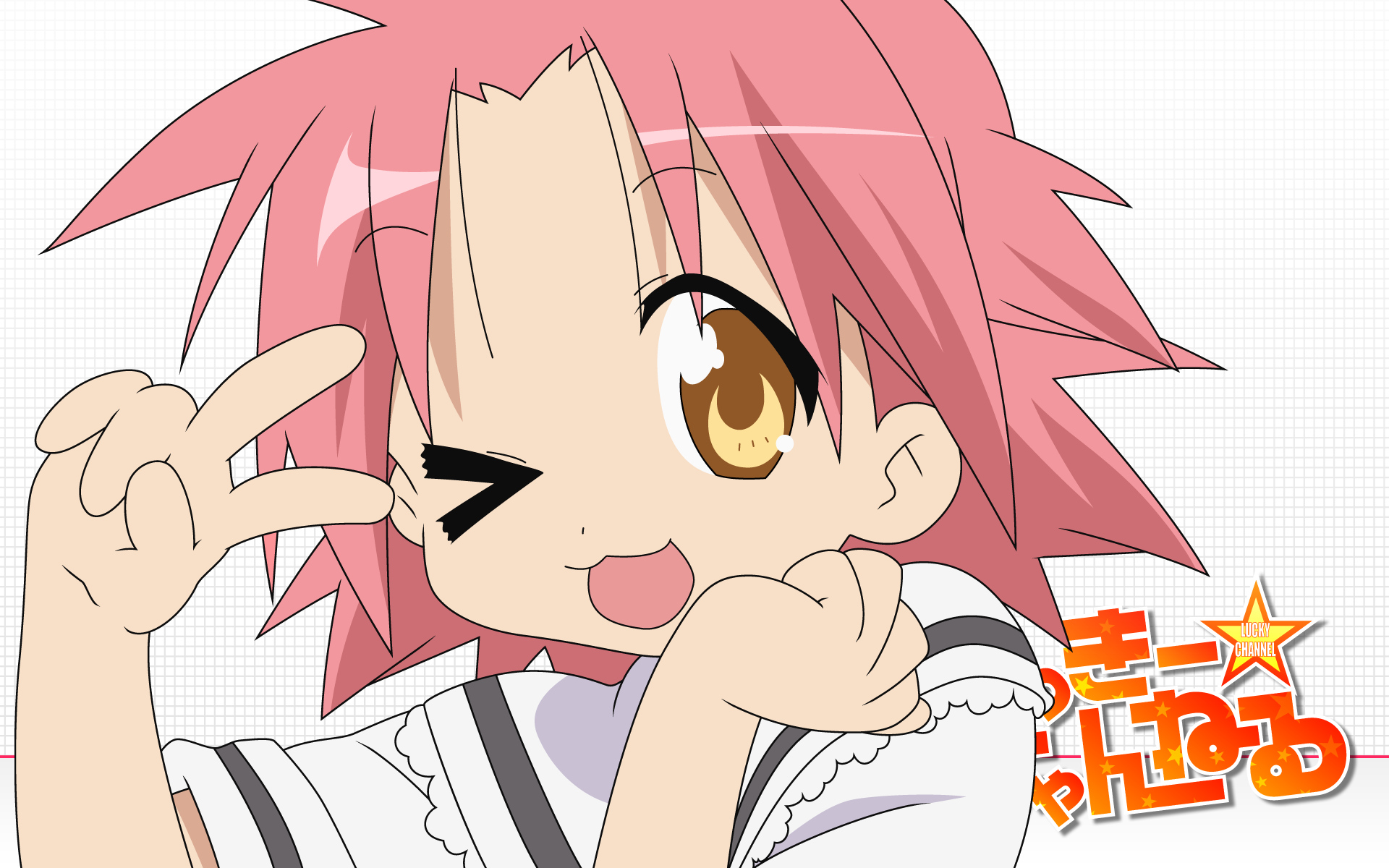 kogami_akira, lucky_channel, lucky_star, pink_hair, wink, yellow_eyes