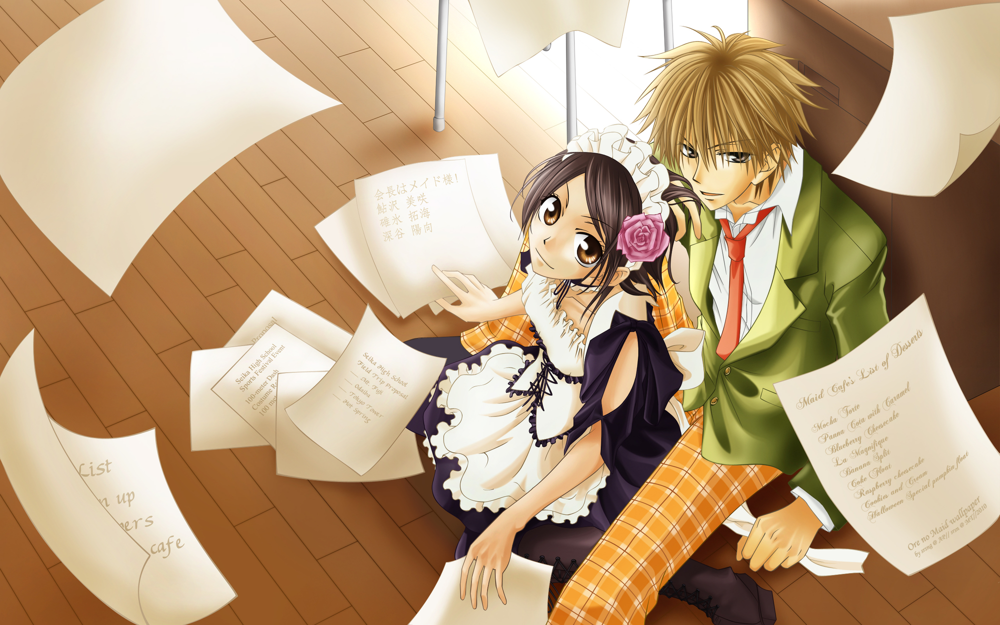 ayuzawa_misaki, black_hair, blonde_hair, brown_eyes, fujiwara_hiro, green_eyes, kaichou_wa_maid_sama, maid