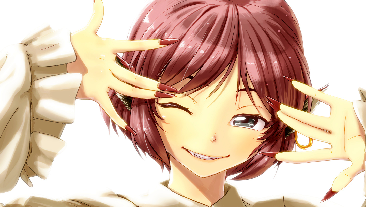 animal_ears, mystia_lorelei, pink_hair, shiba_itsuki, short_hair, touhou, white, wink