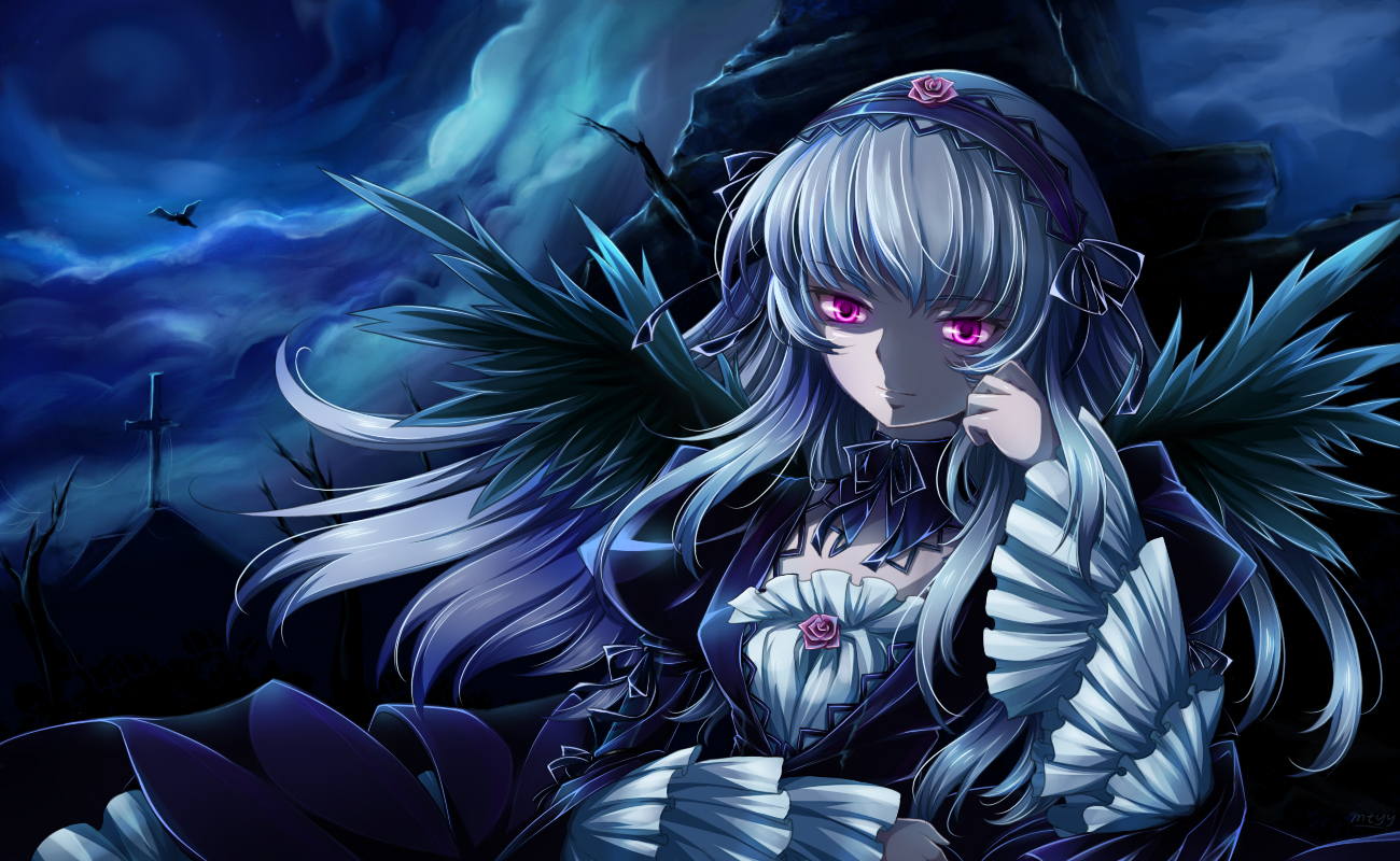 gothic, goth-loli, gray_hair, lolita_fashion, long_hair, mtyy, purple_eyes, rozen_maiden, suigintou, wings