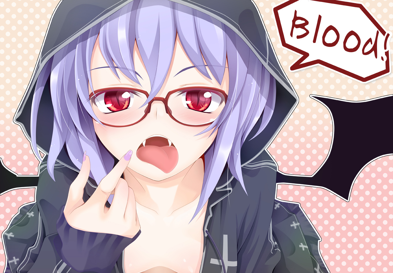 fang, glasses, ogami_kazuki, purple_hair, red_eyes, remilia_scarlet, touhou, vampire