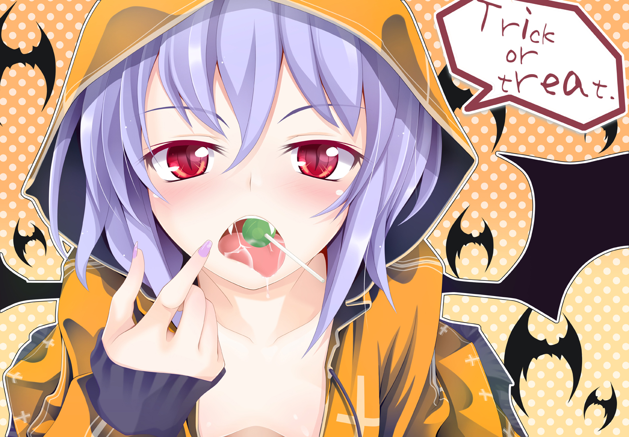 animal, bat, candy, fang, halloween, lollipop, ogami_kazuki, remilia_scarlet, touhou, vampire