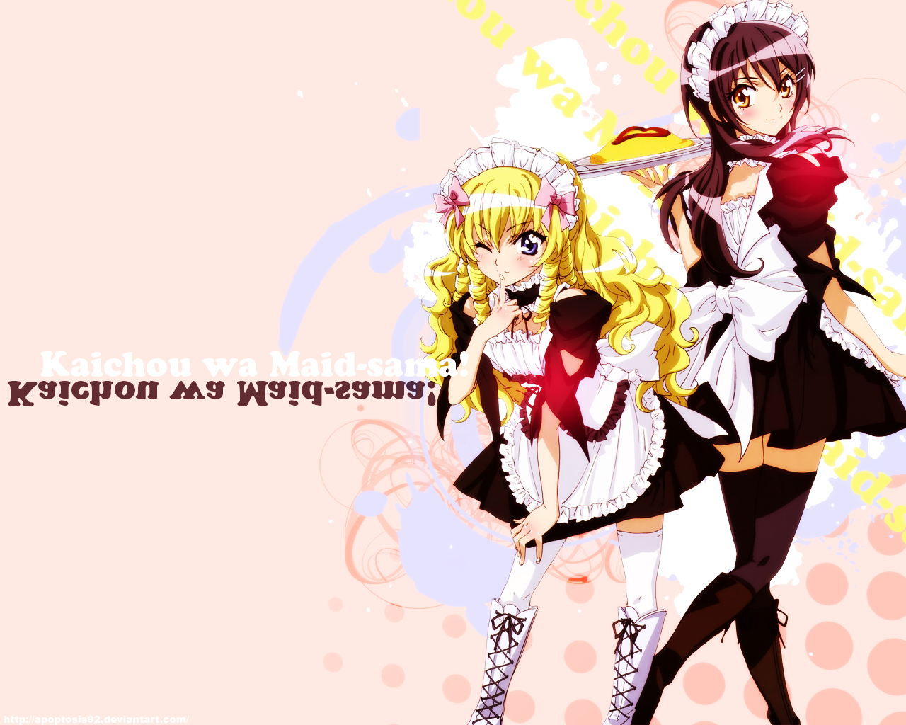 ayuzawa_misaki, black_hair, blonde_hair, boots, food, hyoudou_aoi, jpeg_artifacts, kaichou_wa_maid_sama