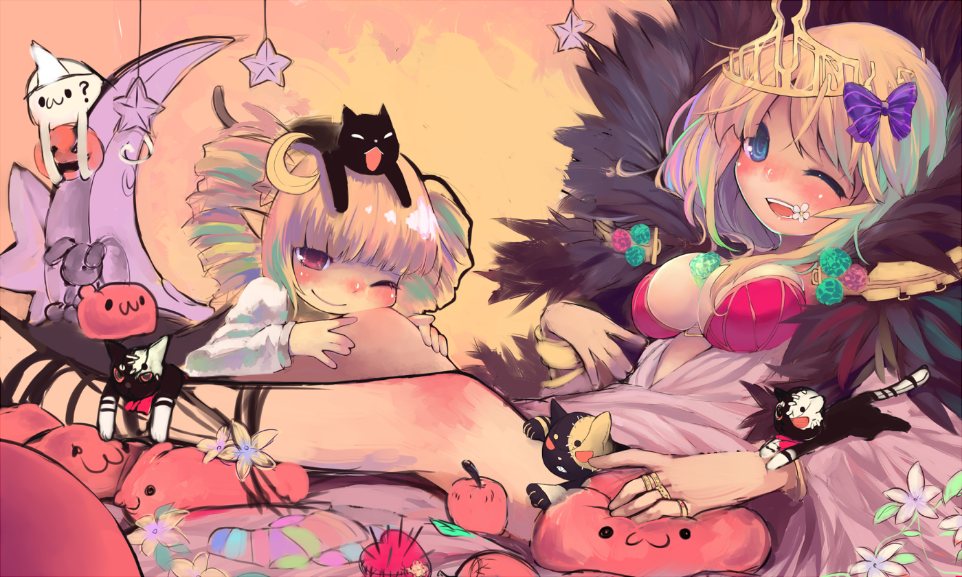 animal, breasts, cat, cleavage, flowers, goose_h, halloween, loli_ruri, poring, ragnarok_online, wink