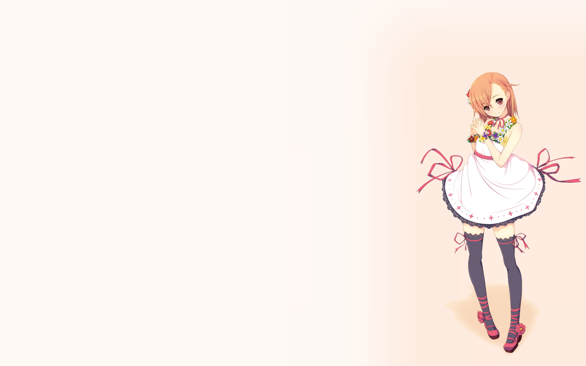 blush, brown_eyes, dress, flowers, koflif, misaka_mikoto, orange_hair, ribbons