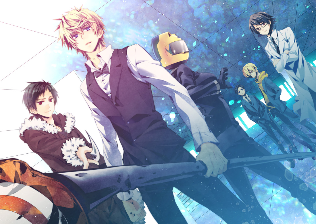 celty_sturluson, durarara!!, heiwajima_shizuo, kida_masaomi, kishitani_shinra, orihara_izaya, ryuugamine_mikado