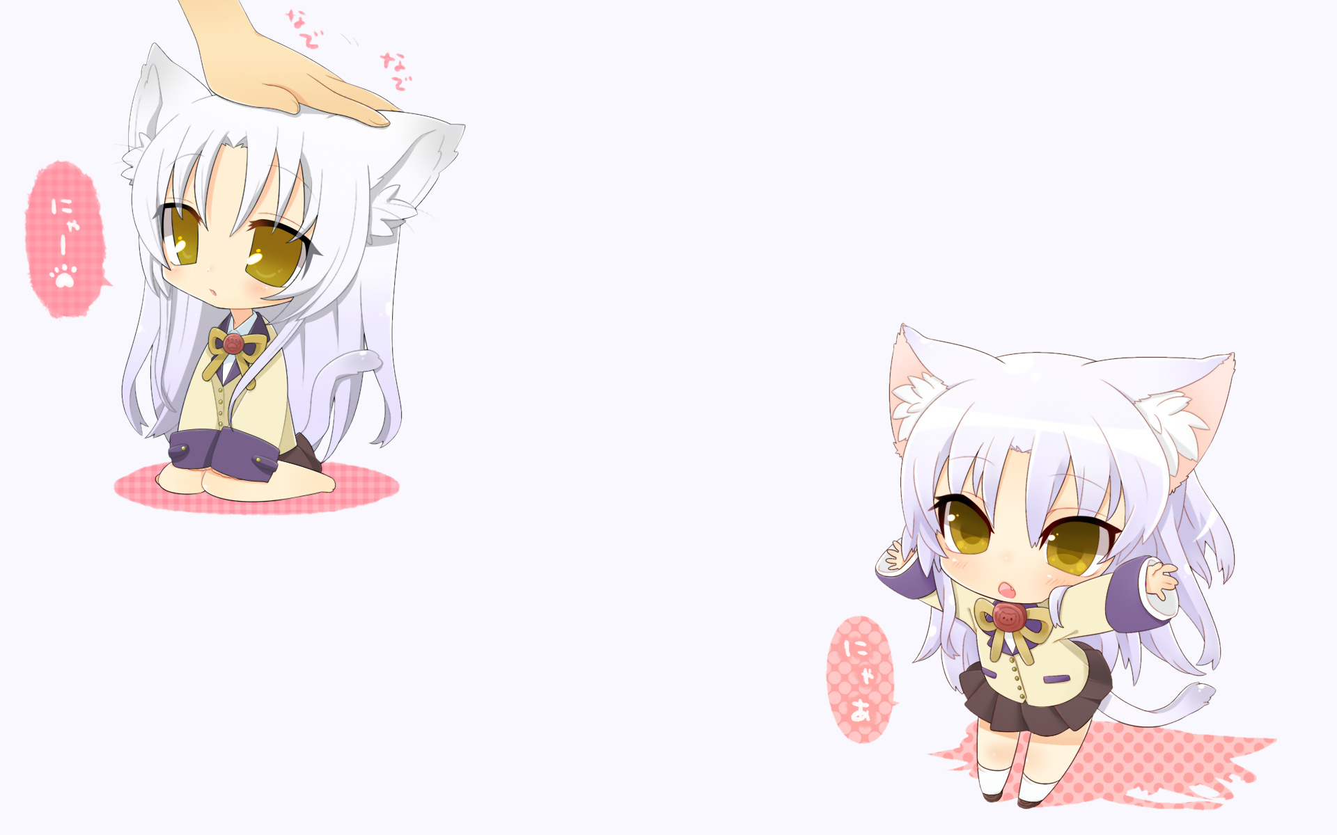 angel_beats!, animal_ears, chibi, gray_hair, inuue_kiyu, long_hair, school_uniform, tachibana_kanade, tail, white, yellow_eyes