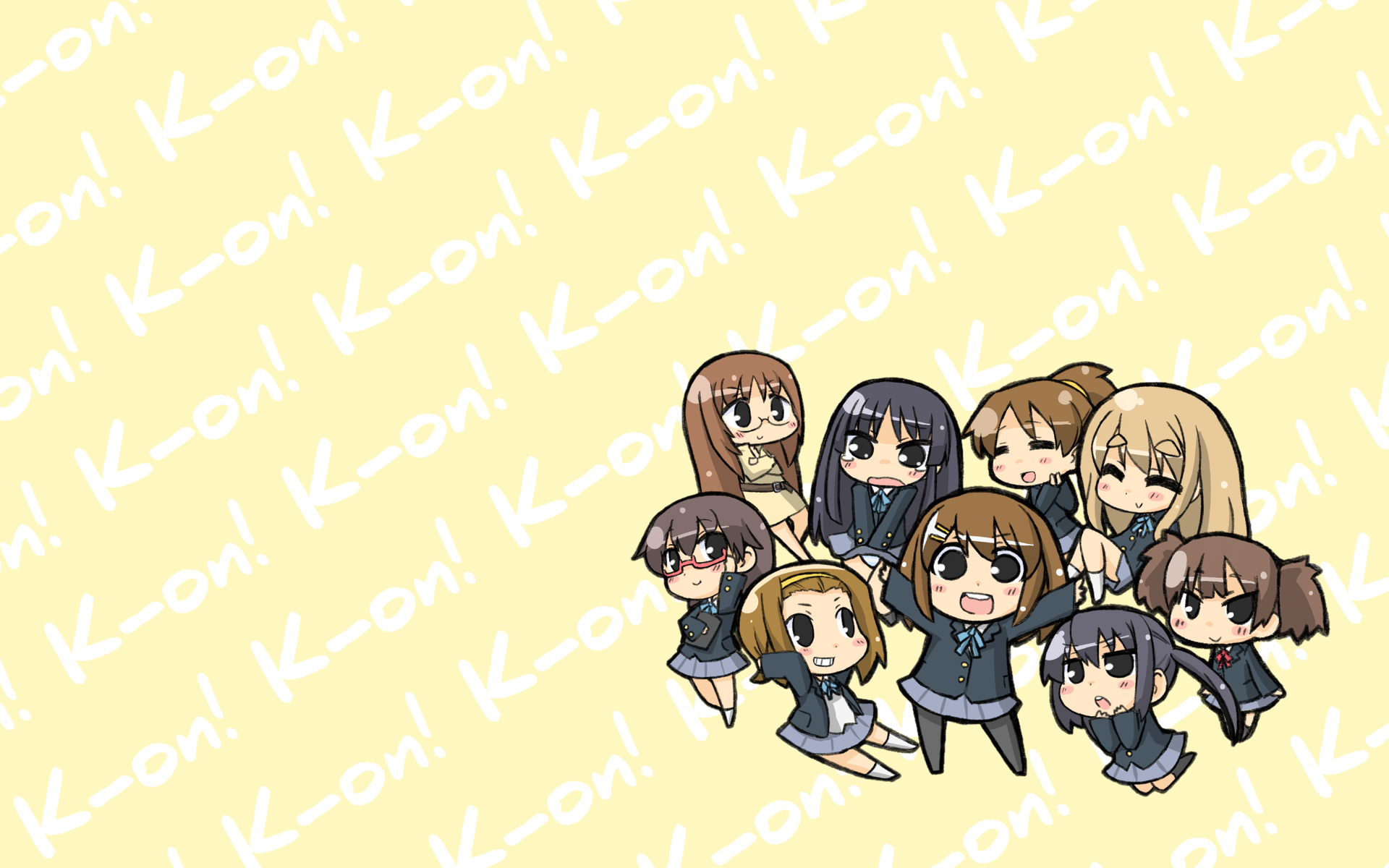 akiyama_mio, blush, chibi, glasses, hirasawa_ui, hirasawa_yui, k-on!, kotobuki_tsumugi, manabe_nodoka, nakano_azusa, nekoyama, pantyhose, school_uniform, suzuki_jun, tainaka_ritsu, yamanaka_sawako