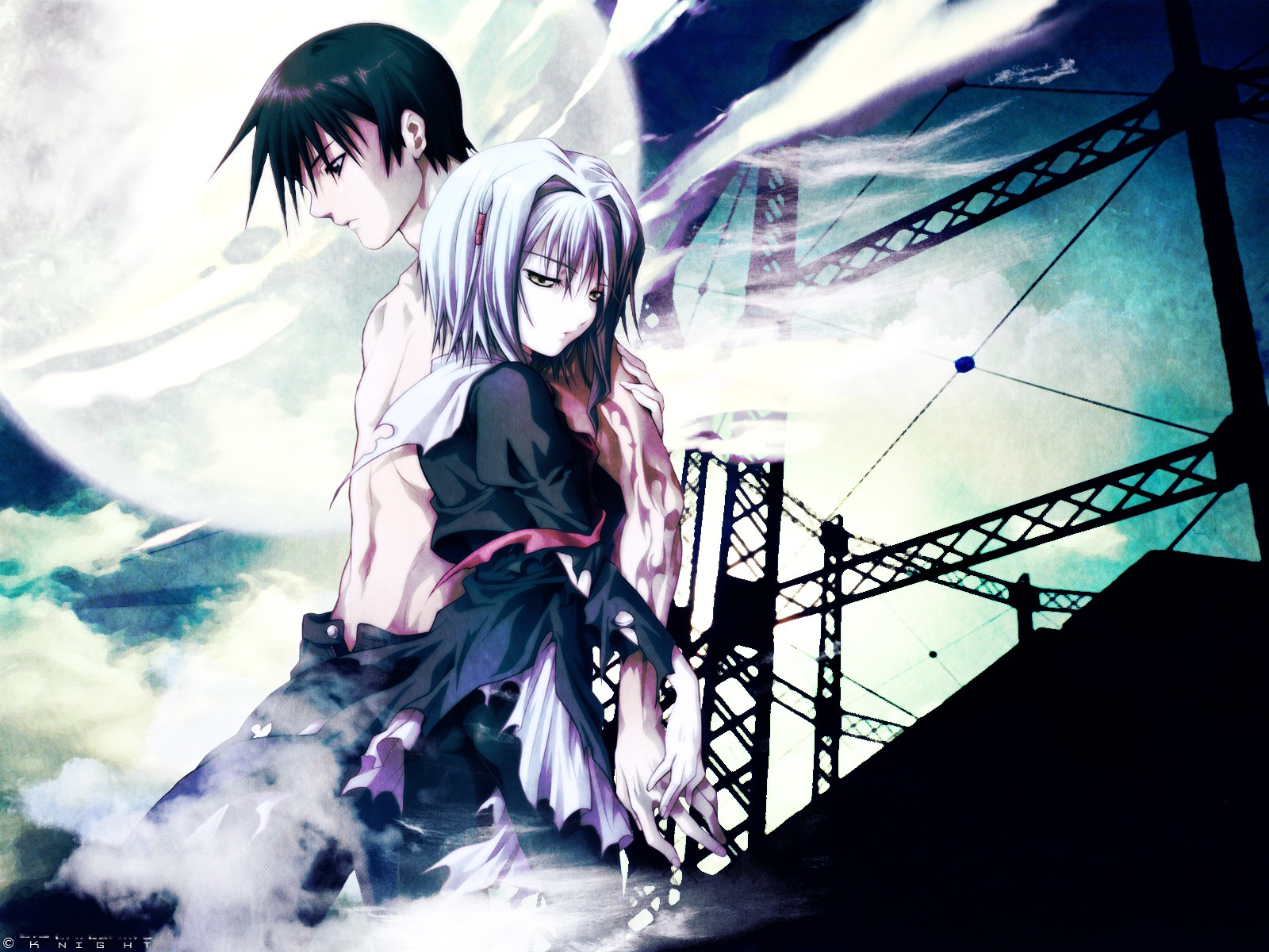 ai_(lost_child), lost_child, moon, short_hair, tokitou_shouji, torn_clothes, white_hair