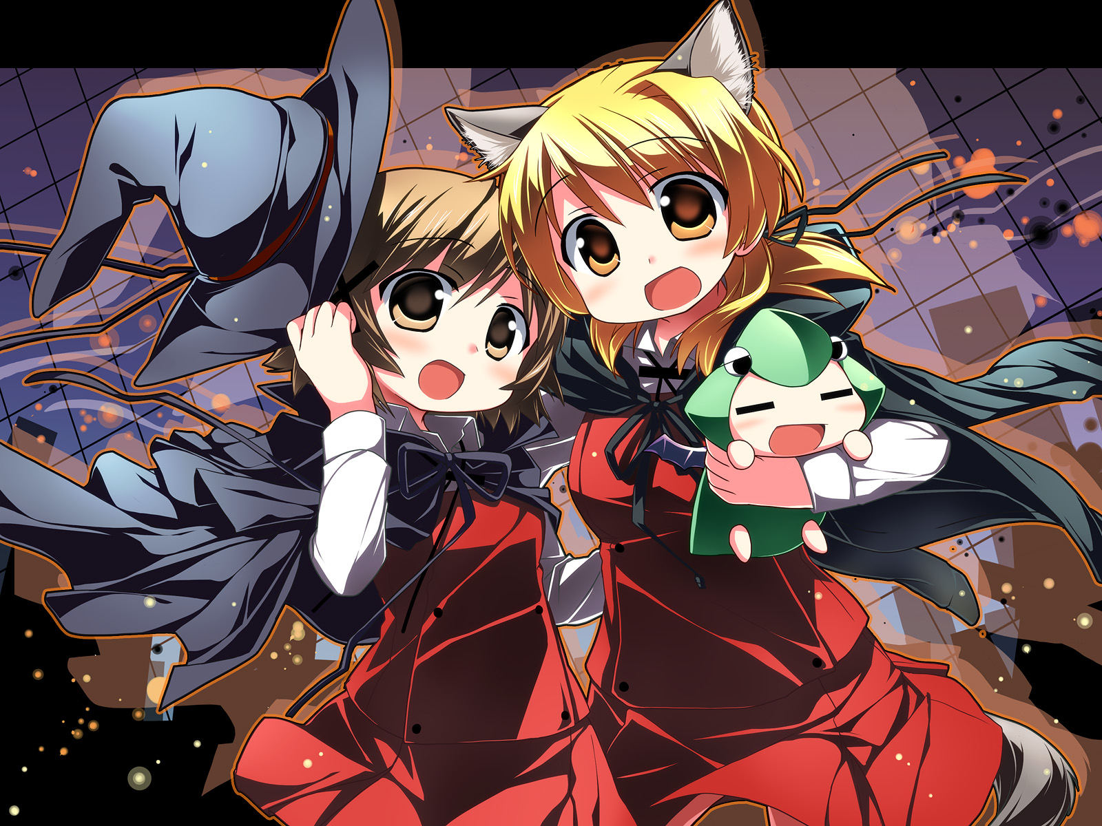 animal_ears, cape, halloween, hat, hidamari_sketch, miyako, sakuraboshi_sora, tail