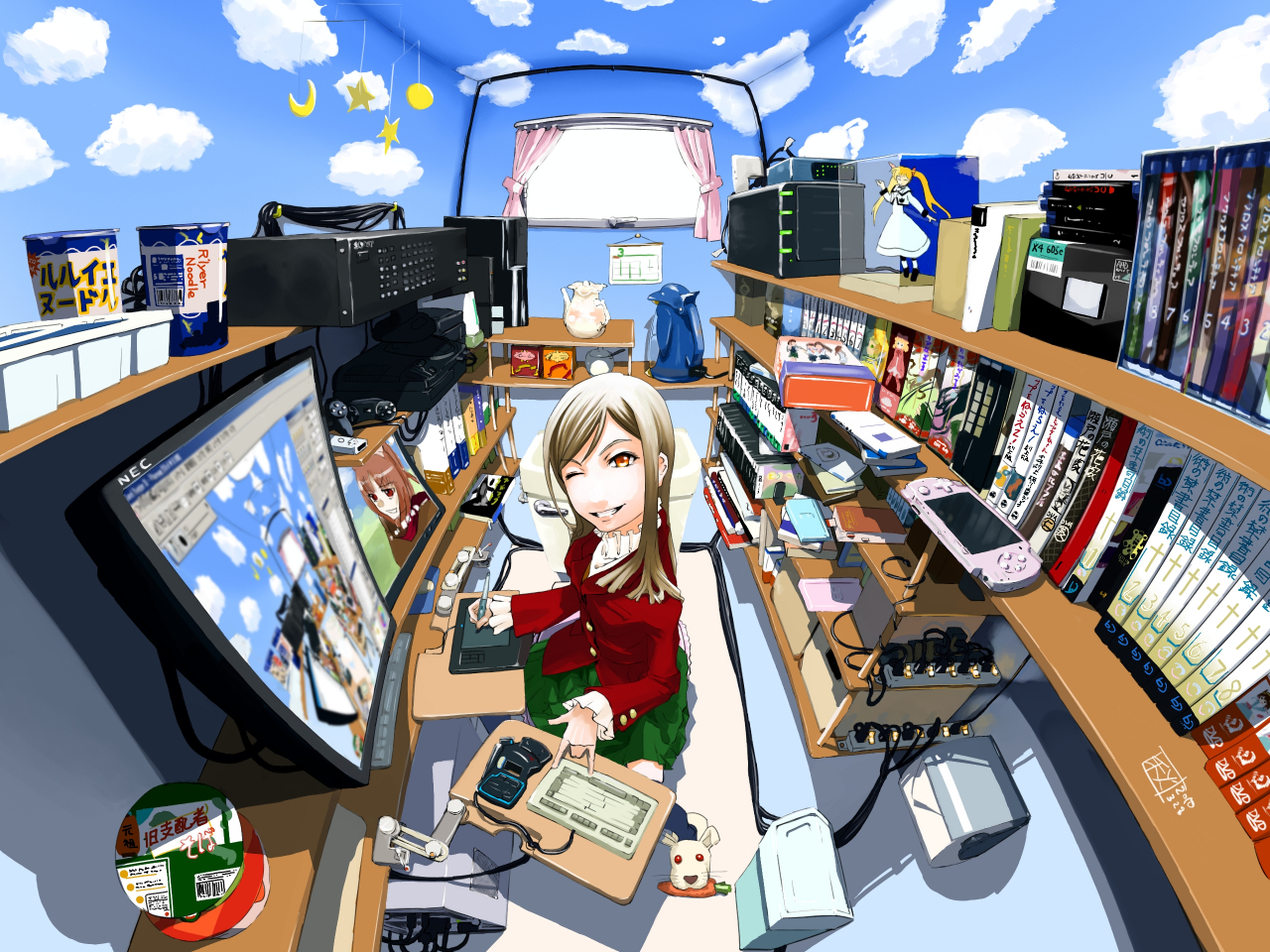 chitose_shuusui, computer, fate_testarossa, game_console, horo, mahou_shoujo_lyrical_nanoha, ookami_to_koushinryou, rozen_maiden, tagme, wink
