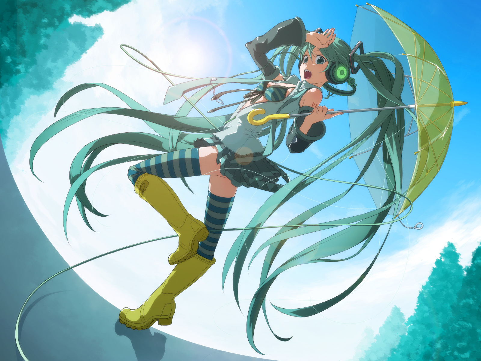 aqua_eyes, aqua_hair, arbre_lache, bikini_top, boots, breasts, cleavage, hatsune_miku