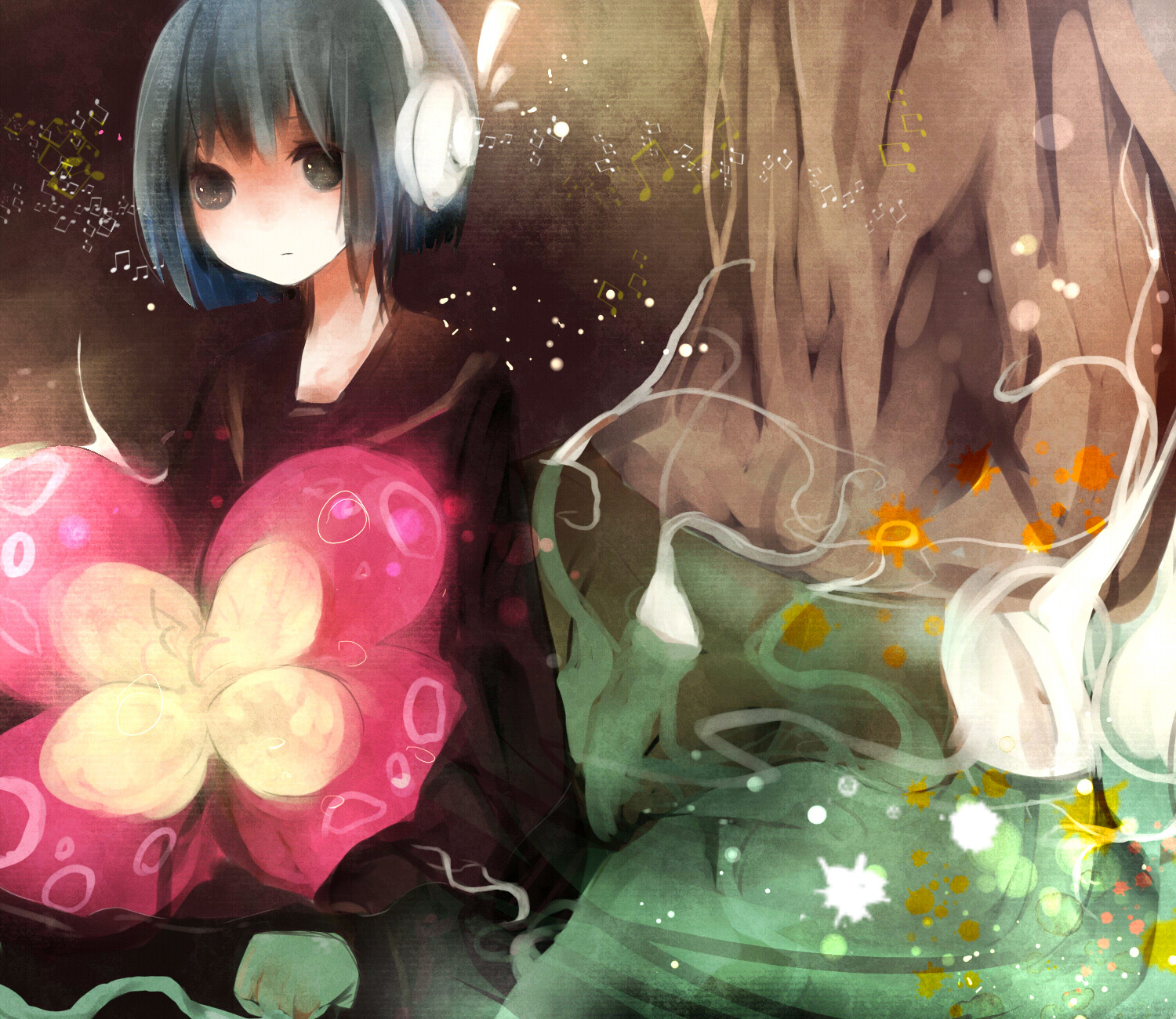 flowers, headphones, muku-no, nene_nene, school_uniform, utau, water, wet