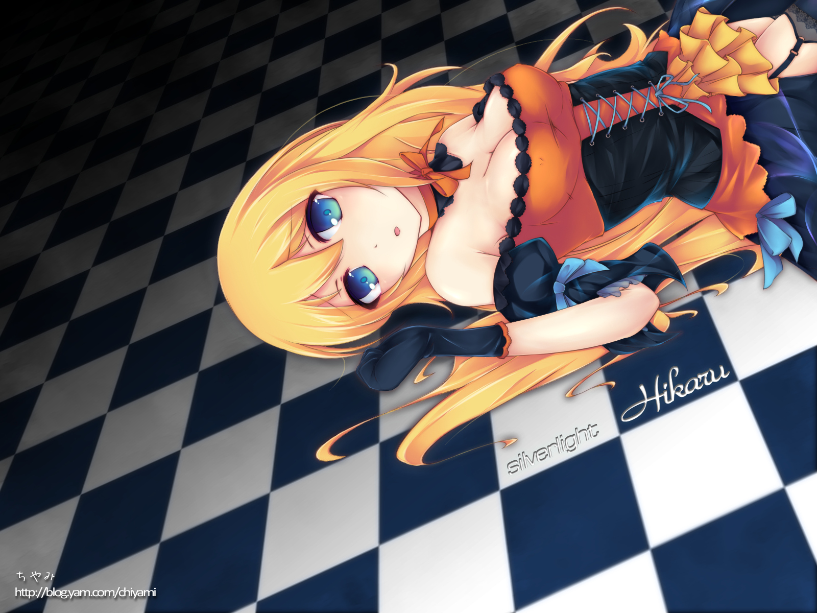 aizawa_hikaru, blonde_hair, blue_eyes, breasts, chiyami, cleavage, erect_nipples, gloves, halloween, microsoft, os-tan